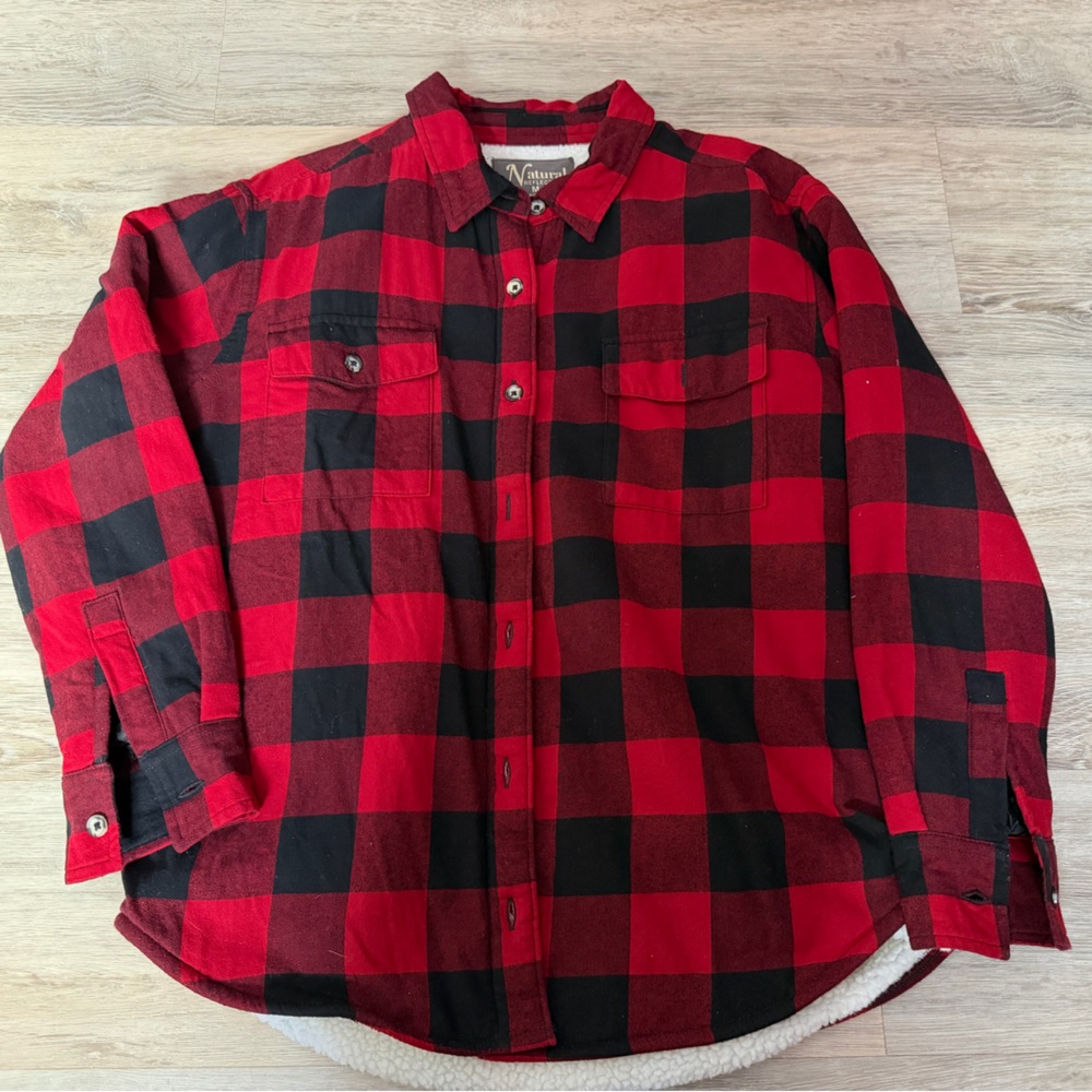 Men's Natural Reflections Medium Fleece Lined Red &Black Flannel Shirt Jacket